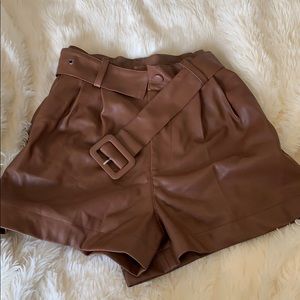 Nasty Gal faux leather cognac belted shorts